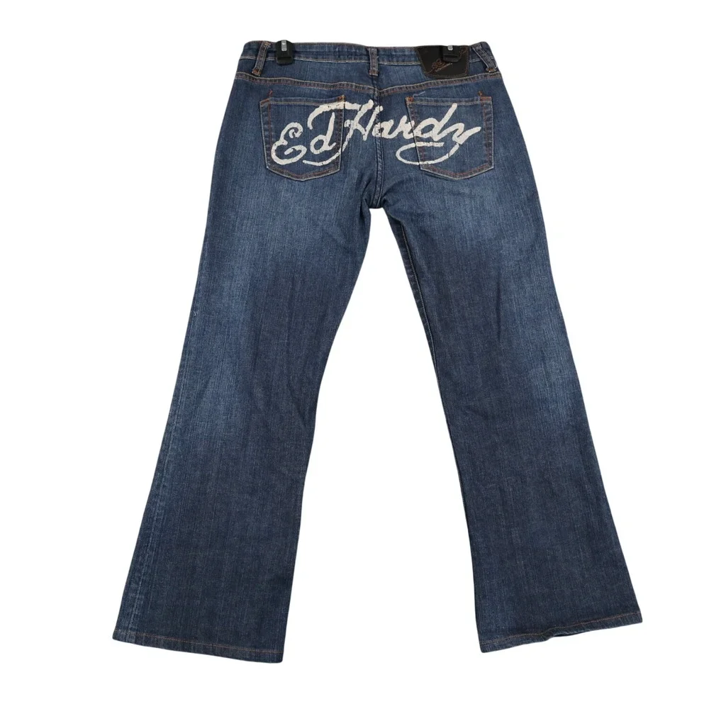 Ed Hardy Jeans Womens 32 Logo Back Pocket Embroidered Denim Y2K Streetwear